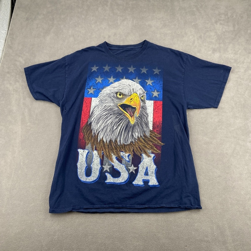 Vintage Eagle USA American Flag Patriot T-Shirt Sz L Blue Graphic‎ Grunge